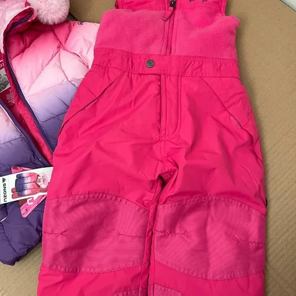 Snozu Kids' 2-piece Snowsuit Detachable Faux Fur Hood Ankle Gaiter Bib Pant New